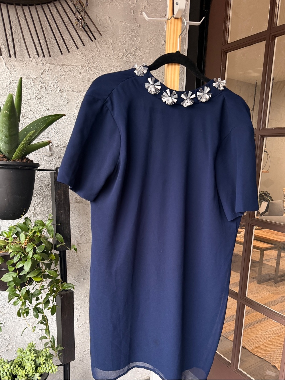 ASOS Navy Beaded Collar Mini Dress